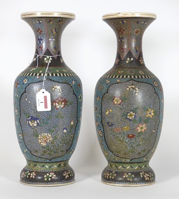 Lot 1 - Pair of Japanese cloisonne enamelled pottery...