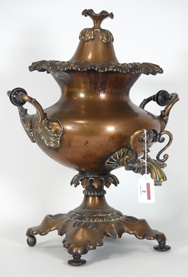 Lot 2 - A 19th century copper samovar, having twin...