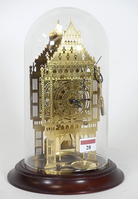 Lot 28 - A reproduction brass skeleton clock, housed...