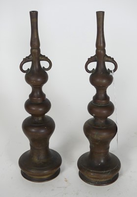Lot 48 - Pair of a Japanese cast brass twin handled...