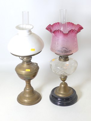 Lot 93 - A Victorian oil lamp, having an acid etched...
