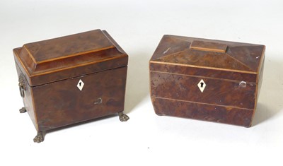 Lot 107 - An early 19th century burr yew tea caddy of...