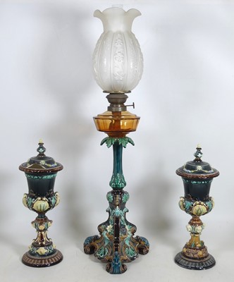 Lot 123 - An early 20th century continental majolica oil...