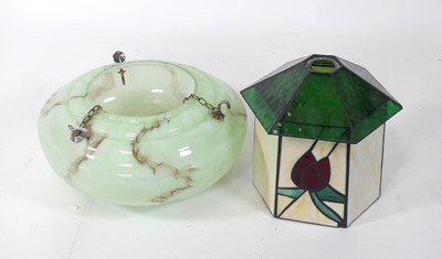 Lot 142 - An Art Deco marbled glass plafonnier, dia.28cm;...