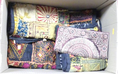 Lot 157 - A patchwork and embroidered textile quilt,...