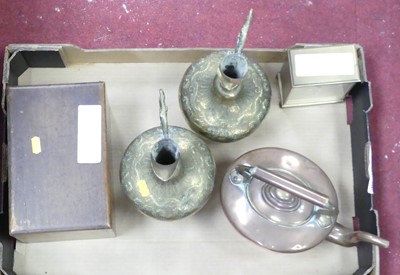 Lot 170 - A pair of Indian chased brass ewers, decorated...