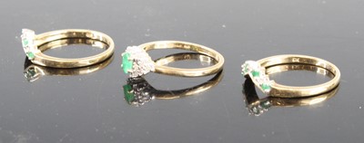 Lot 397 - A 9ct gold, emerald and moissanite set ring...