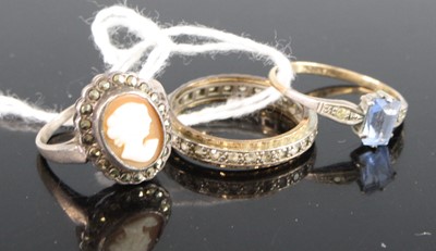 Lot 428 - A 9ct gold and silver, paste set dress ring;...