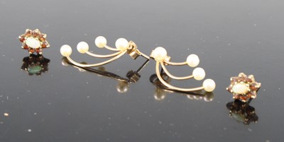 Lot 431 - A pair of 9ct gold, opal and garnet set ear...