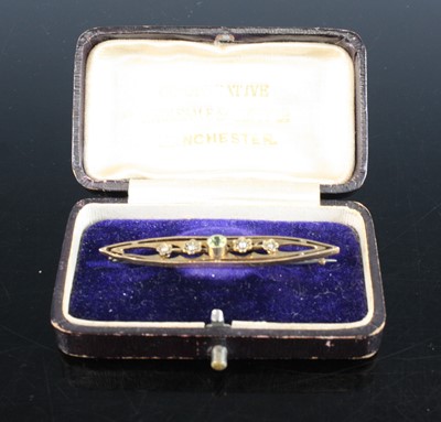 Lot 442 - An Edwardian yellow metal, green peridot and...