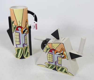 Lot 203 - A Lorna Bailey 'Bauhaus' pattern teapot, of...