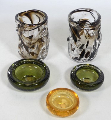 Lot 215 - A near-pair of Whitefriars knobbly glass vases,...