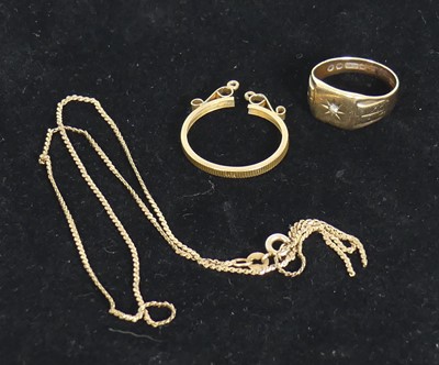 Lot 457 - A gent's 9ct gold diamond set signet ring,...