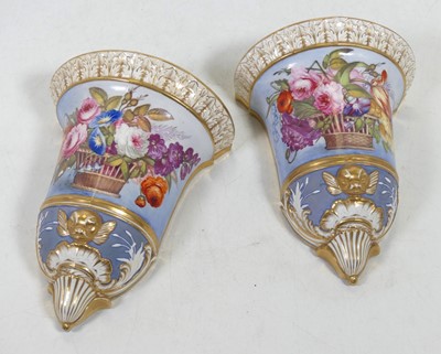 Lot 221 - A pair of early 19th century porcelain wall...