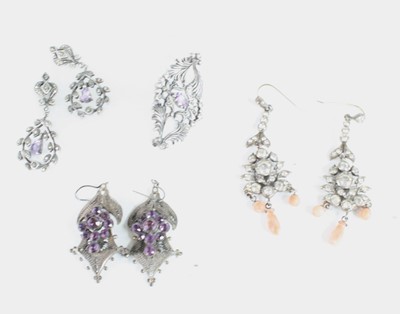 Lot 469 - Three pairs of vintage paste and amethyst set...