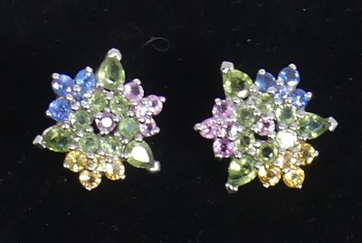 Lot 473 - A pair of modern 9ct white gold topaz and...