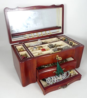 Lot 329 - A modern stained beech jewellery box, contents...
