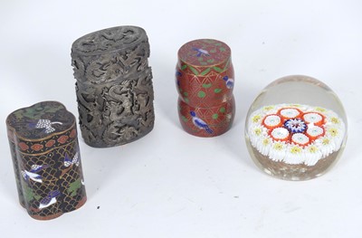 Lot 364 - A Chinese white metal jar and cover, of oval...