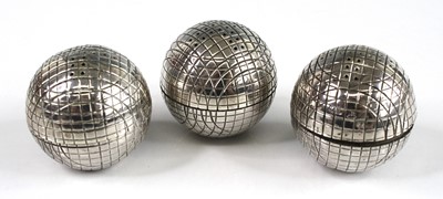 Lot 120 - A set of three circa 1900 silver novelty golf...