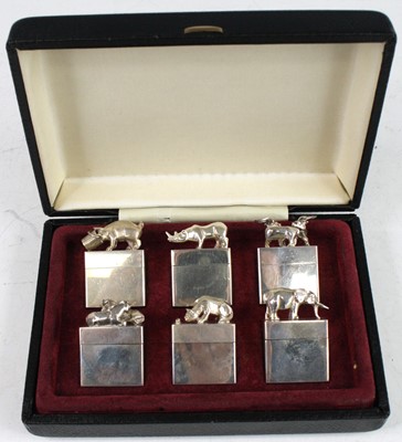 Lot 116 - A cased set of six 1970s novelty silver pill...