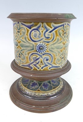 Lot 196 - A Doulton Lambeth stoneware pedestal oil lamp...