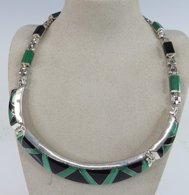 Lot 146 - A Mexican silver and hardstone set necklace,...