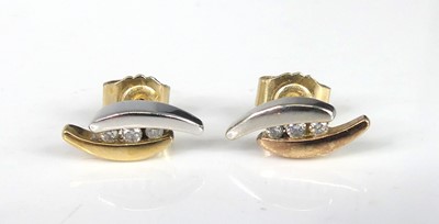 Lot 2182 - A pair of yellow and white metal diamond...