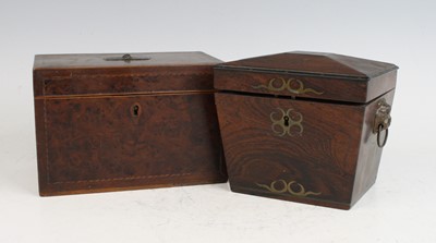 Lot 2259 - A Regency rosewood and brass inlaid tea...