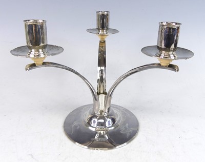 Lot 138 - A 1960s silver three-branch candelabrum, of...