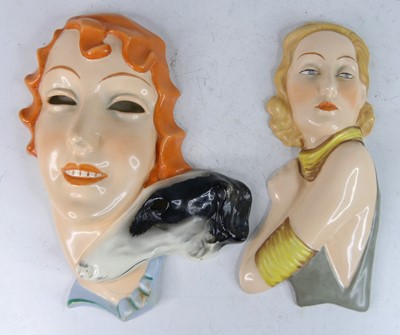 Lot 28 - Two 1930s Czechoslovakian pottery wall masks,...