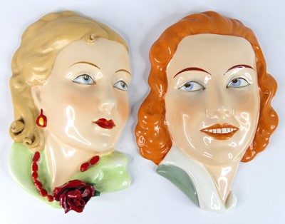 Lot 32 - Two 1930s Czechoslovakian pottery wall masks,...