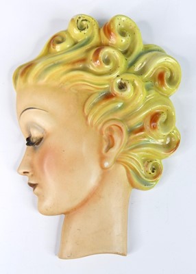 Lot 29 - A 1930s Goebel pottery wall mask, modelled as...