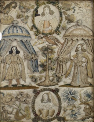 Lot 2300 - A late 17th century stumpwork embroidered...