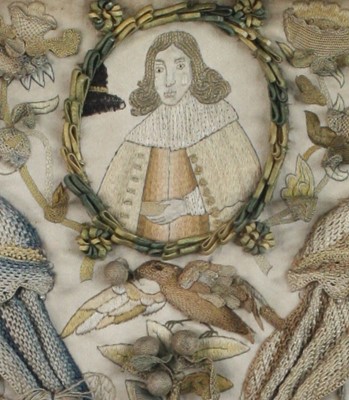 Lot 2300 - A late 17th century stumpwork embroidered...