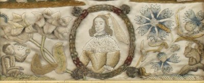 Lot 2300 - A late 17th century stumpwork embroidered...