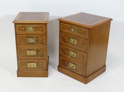 Lot 2419 - A pair of walnut and figured walnut bedside...
