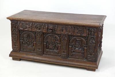 Lot 2482 - A Flemish carved oak blanket chest, circa 1600...