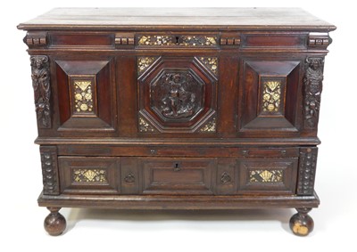 Lot 2481 - A Charles II joined oak mule chest, with bone...