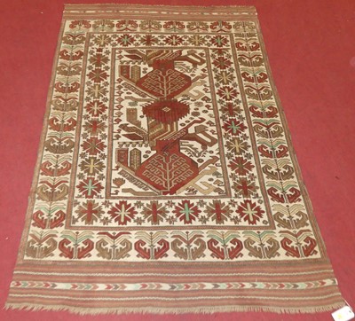 Lot 1142 - An Afghan Berceste Soumak cream and red ground...
