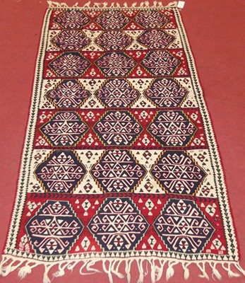 Lot 745 - A Van Kurdish Kilim blue, red and cream ground...