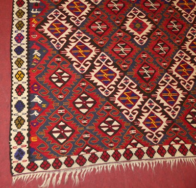 Lot 1156 - A Van Kurdish Kilim red, blue and cream ground...