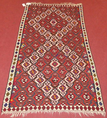 Lot 738 - A Van Kurdish Kilim red, blue and cream ground...