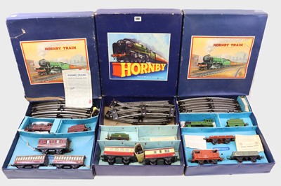 Lot 102 - Three Hornby 0 gauge post-war sets, including...
