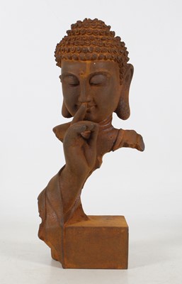 Lot 16 - A rusted cast iron figure of a Buddha, h.30cm