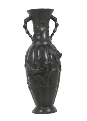 Lot 17 - A reproduction Japanese bronze vase, of twin...