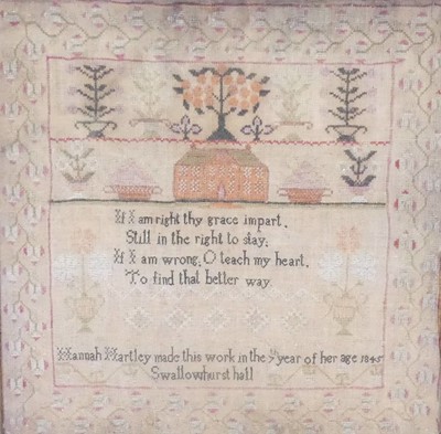 Lot 1027 - Hannah Hartley - an early Victorian needlework...