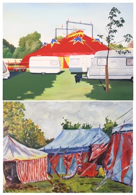 Lot 1032 - Contemporary school - circus tents, oil,...