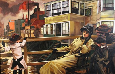 Lot 1034 - 20th century school - A cold night by the...