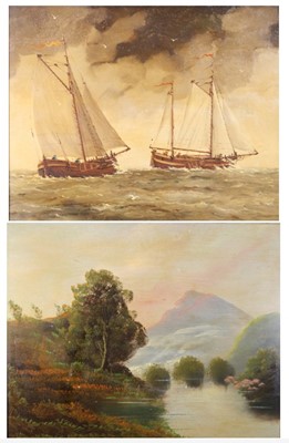 Lot 1035 - 20th century school - Sailing barges on calm...