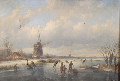 Lot 1052 - 19th century Dutch school - landscape with ice...
